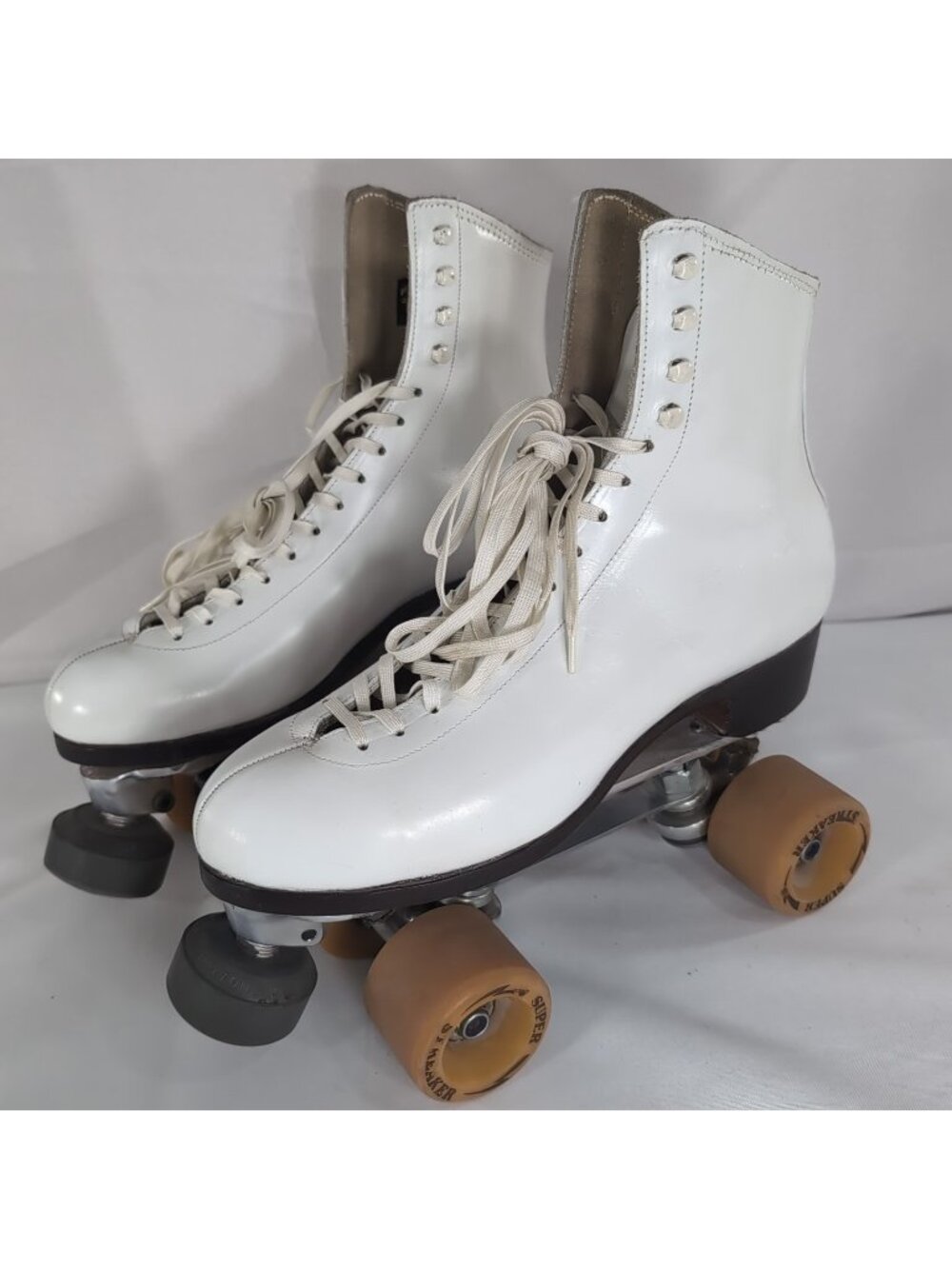 Douglass-Snyder Riedell Custom Built Roller Skates White Vintage Gold Star 8 9